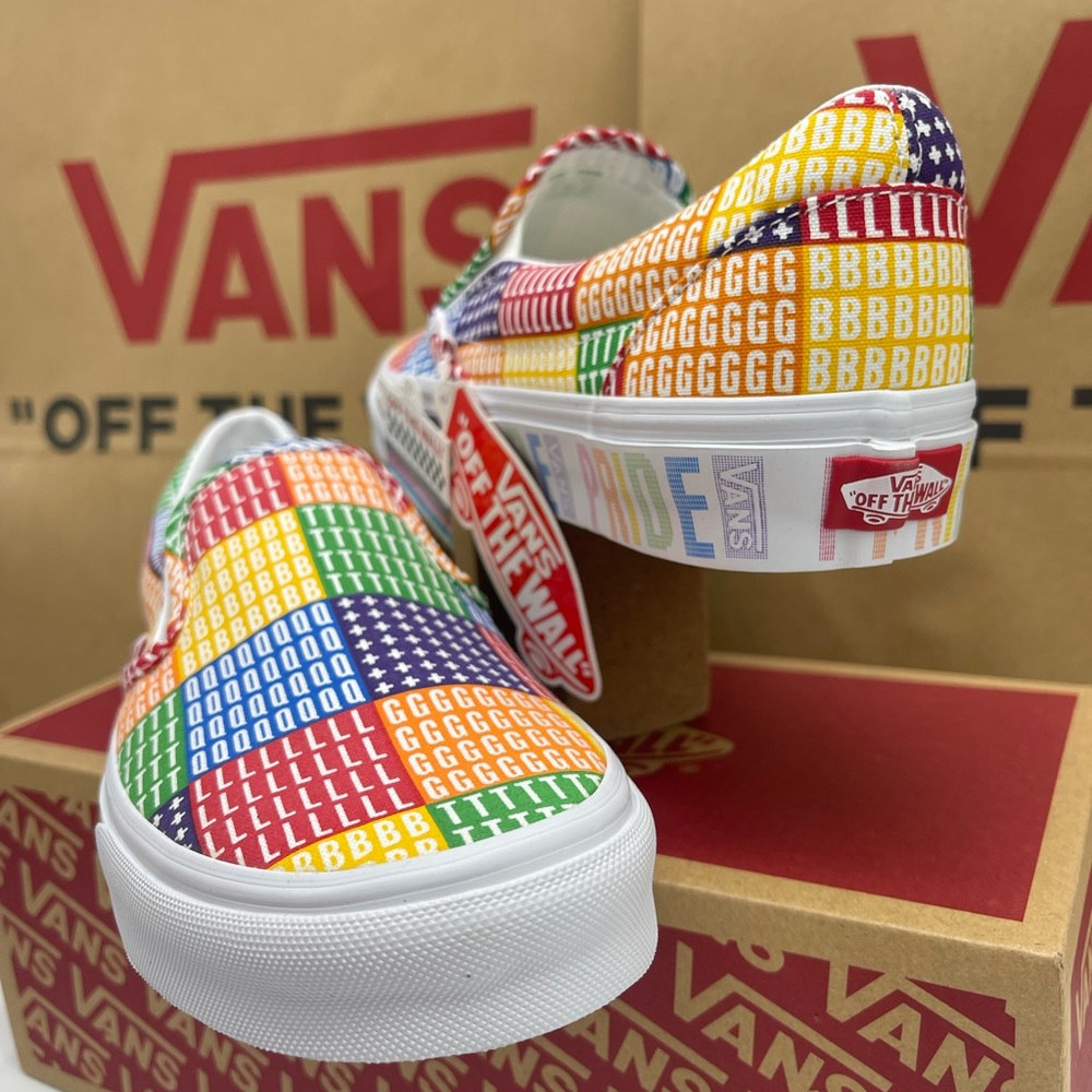 Vans Men's Shoes - Multicolor Classic Slip-On (Pride) Multi/True White Sneakers - Picture 9 of 16